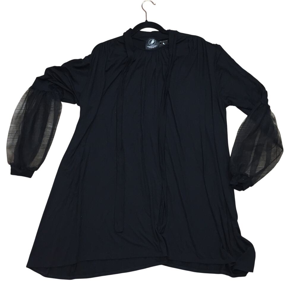 The Pretty Cult Tie Neck Sheer Lantern Sleeve Shift Dress 3X Corporate Goth -NWT